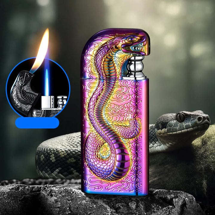 Briquet au butane rechargeable à double flamme en relief Serpent King