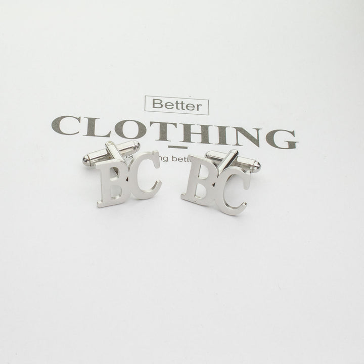 1 paire de couvre-boutons de costume personnalisés avec lettres - Argent - Avec boîte en bois - image 7