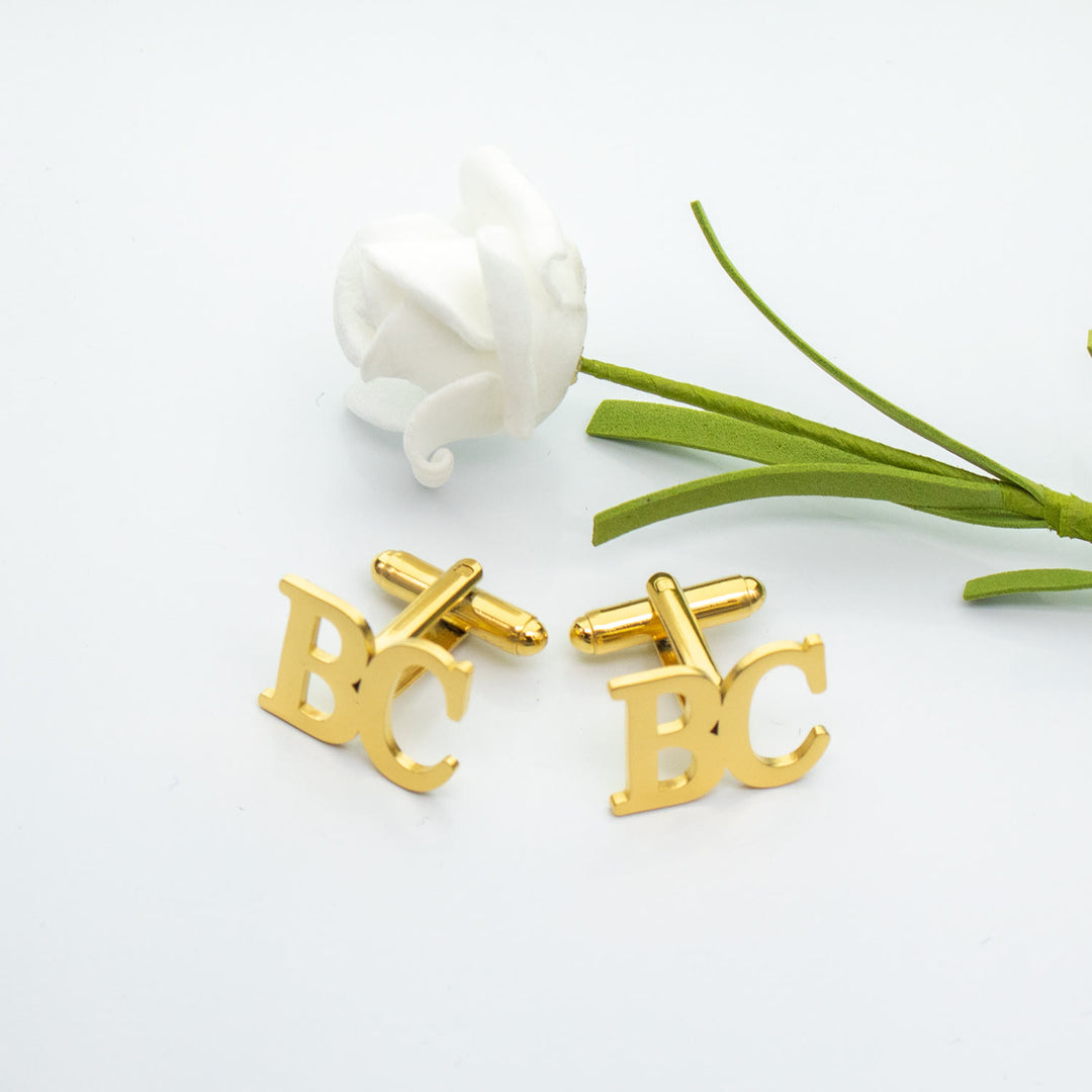 1 paire de couvre-boutons de costume personnalisés avec lettres - Or - Avec boîte en bois - image 2