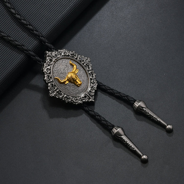 Cravate bolo Western Cowboy Gold Longhorn's Head