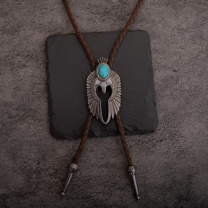 Cravate bolo vintage turquoise avec ailes d'ange