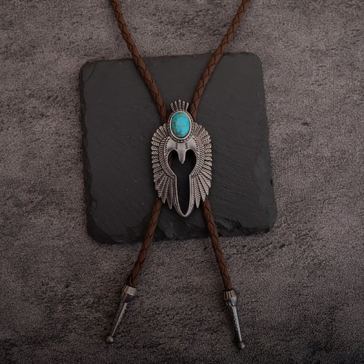 Cravate bolo vintage turquoise avec ailes d'ange