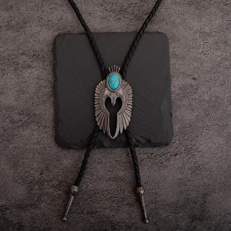 Cravate bolo vintage turquoise avec ailes d'ange