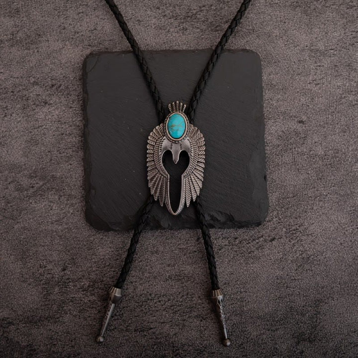 Cravate bolo vintage turquoise avec ailes d'ange