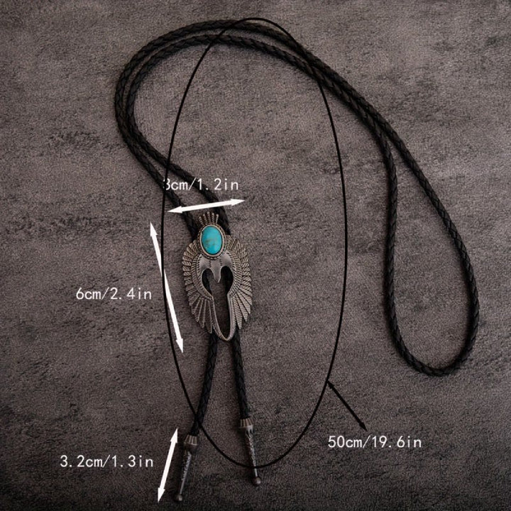 Cravate bolo vintage turquoise avec ailes d'ange