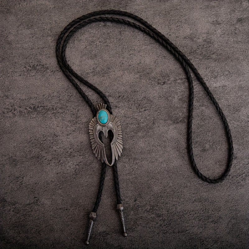 Cravate bolo vintage turquoise avec ailes d'ange