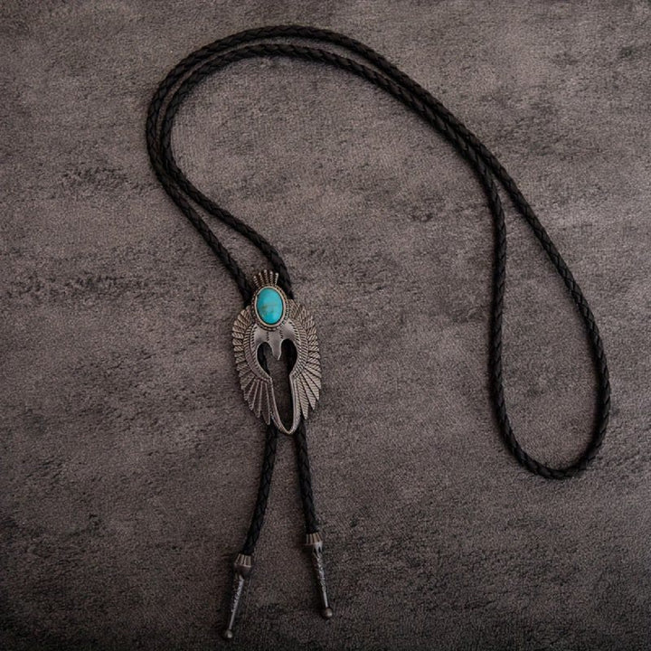 Cravate bolo vintage turquoise avec ailes d'ange