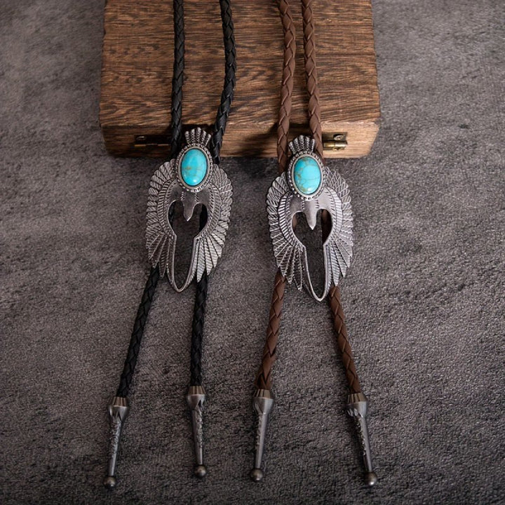Cravate bolo vintage turquoise avec ailes d'ange