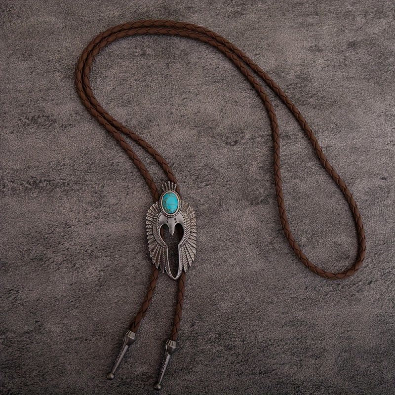 Cravate bolo vintage turquoise avec ailes d'ange
