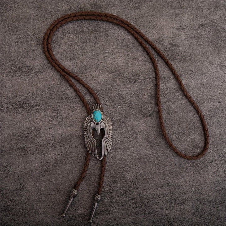 Cravate bolo vintage turquoise avec ailes d'ange
