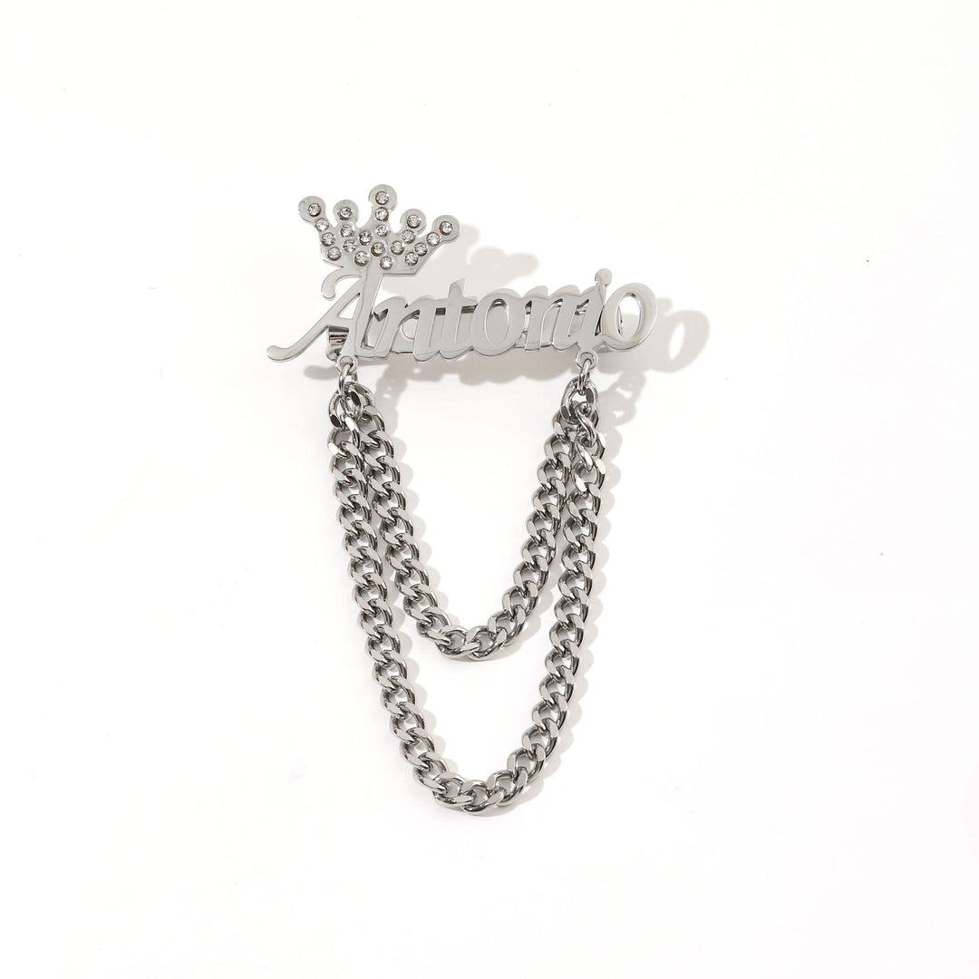 Broche personnalisée avec votre nom et couronne décorative, accessoires de costume