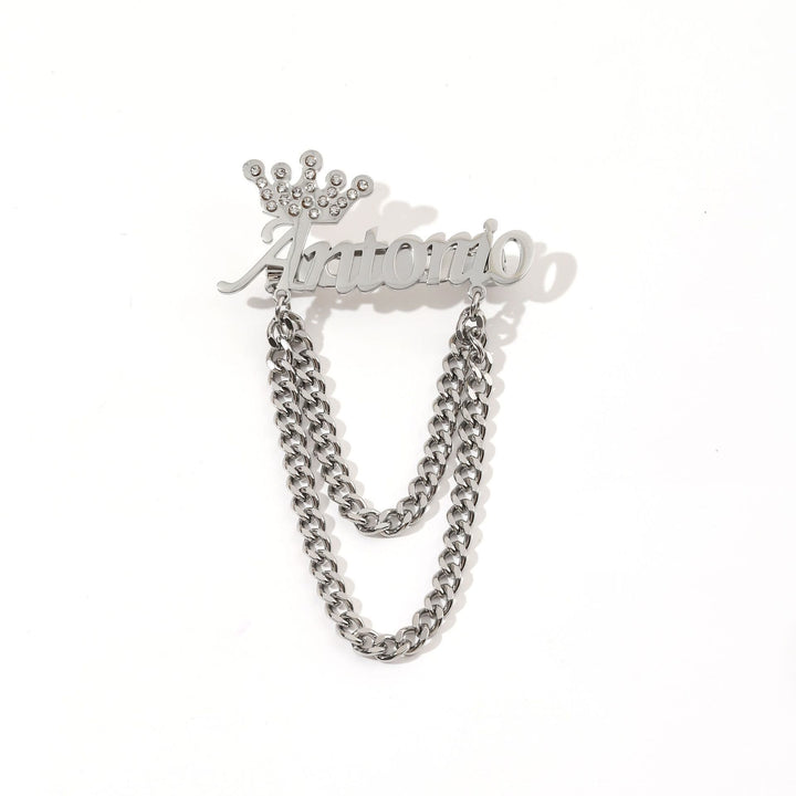 Broche personnalisée avec votre nom et couronne décorative, accessoires de costume