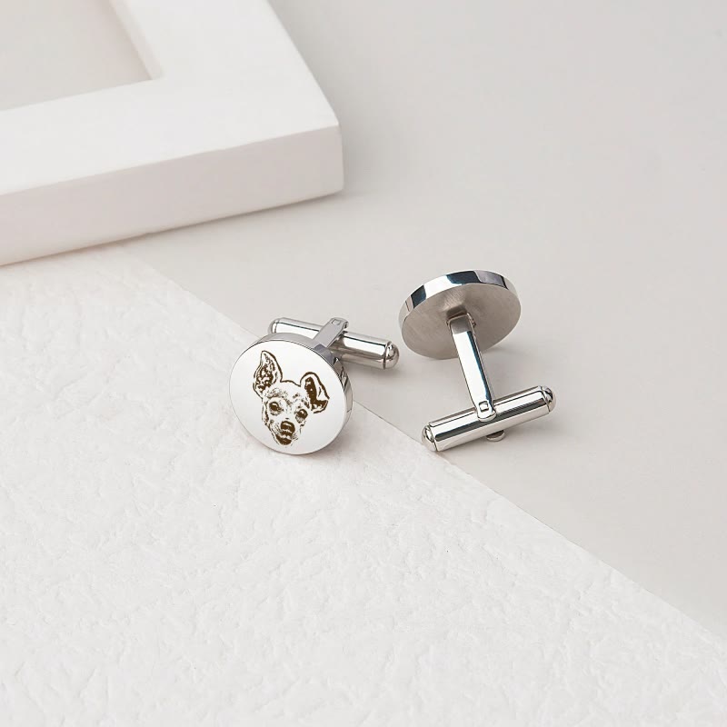 1 paire de boutons de manchette personnalisés avec portrait d'animal de compagnie - Argent - image 7