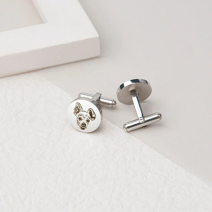 1 paire de boutons de manchette personnalisés avec portrait d'animal de compagnie - Argent - image 7