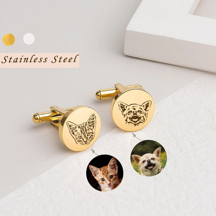 1 paire de boutons de manchette personnalisés avec portrait d'animal de compagnie - Or - image 0