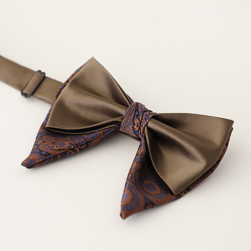 Nœud papillon surdimensionné en satin à deux couches ajustable à motif cachemire