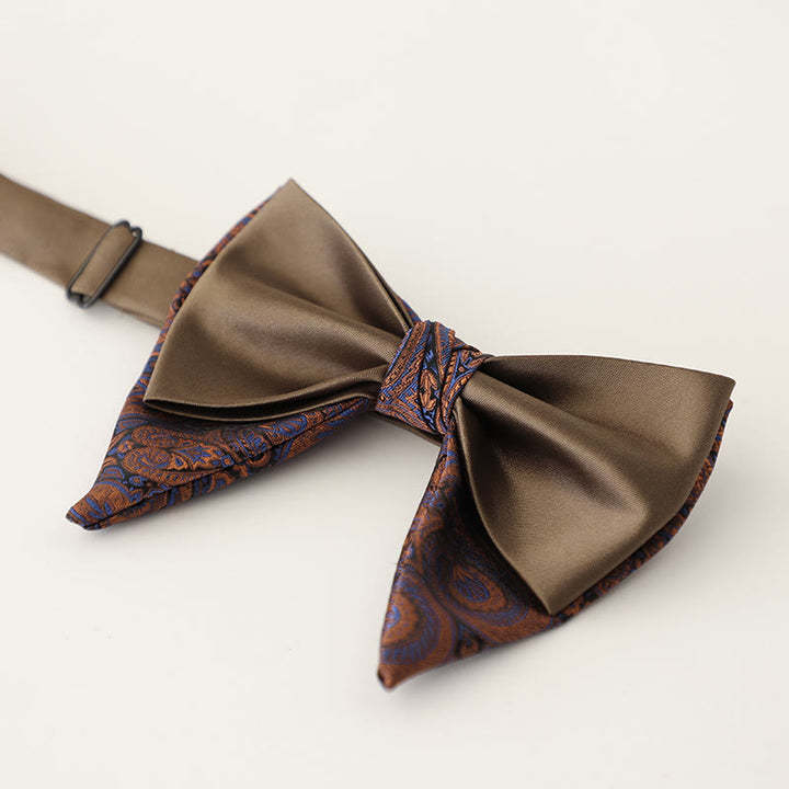 Nœud papillon surdimensionné en satin à deux couches ajustable à motif cachemire