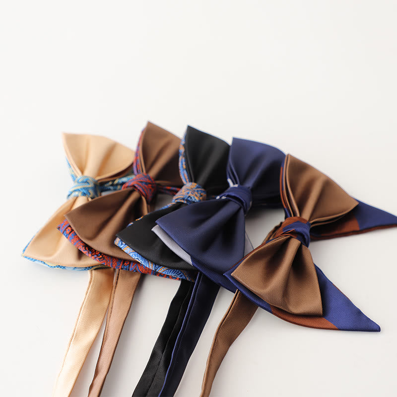 Nœud papillon surdimensionné en satin à deux couches ajustable à motif cachemire