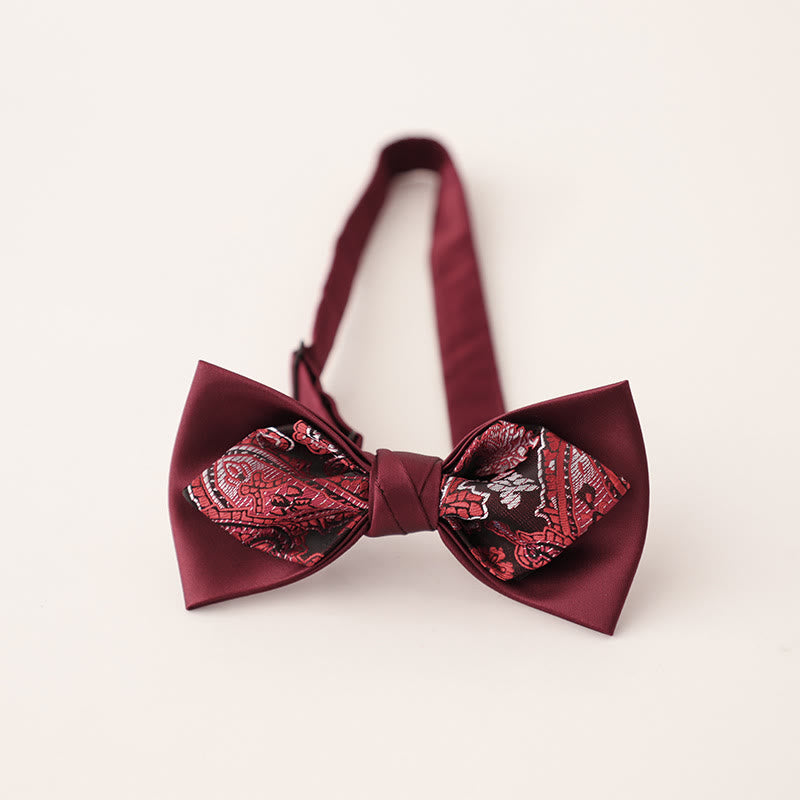 Nœud papillon en satin à deux canapés et bretelles réglables à motif cachemire