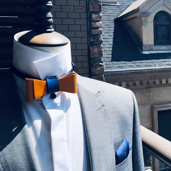 Nœud papillon en cuir tanné à collision de couleurs uniques pour hommes
