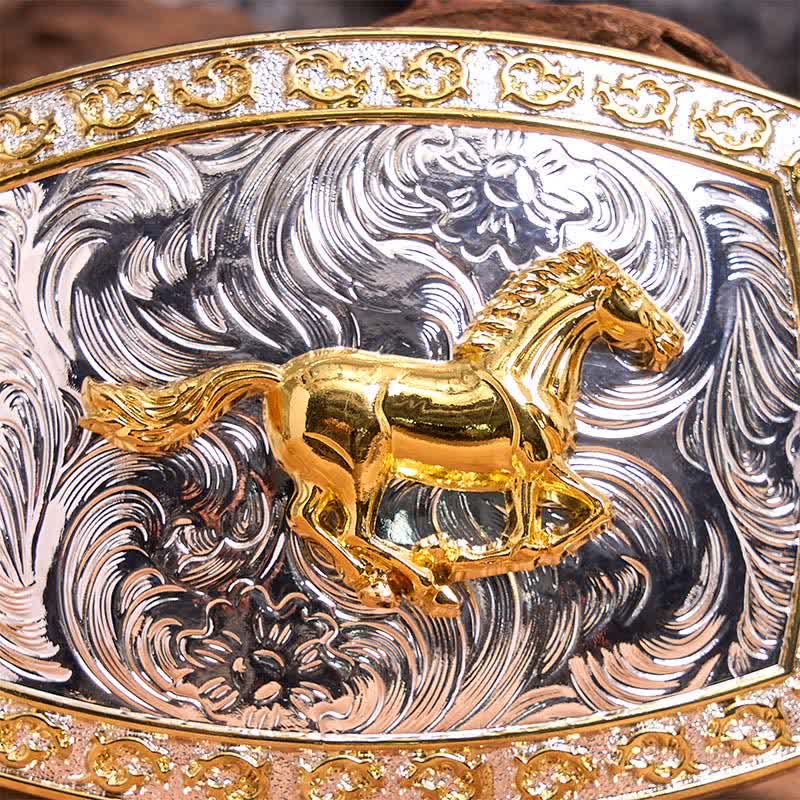 Ceinture en cuir à grande boucle, motif cheval au galop, or et argent, à faire soi-même - image 4