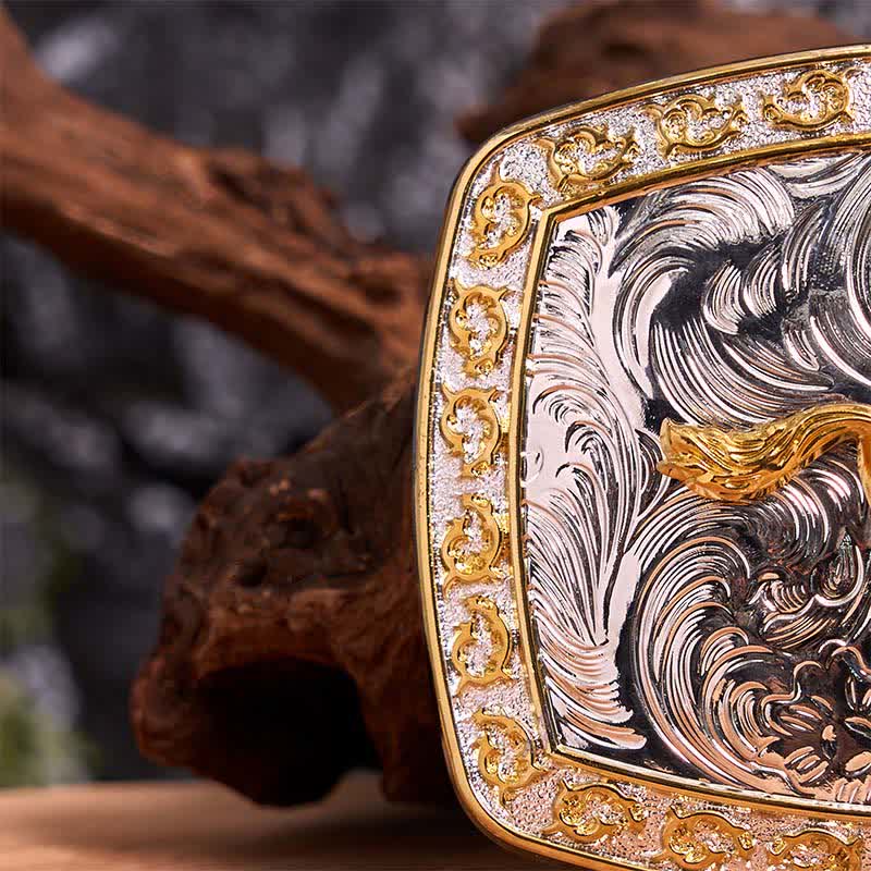 Ceinture en cuir à grande boucle, motif cheval au galop, or et argent, à faire soi-même - image 5