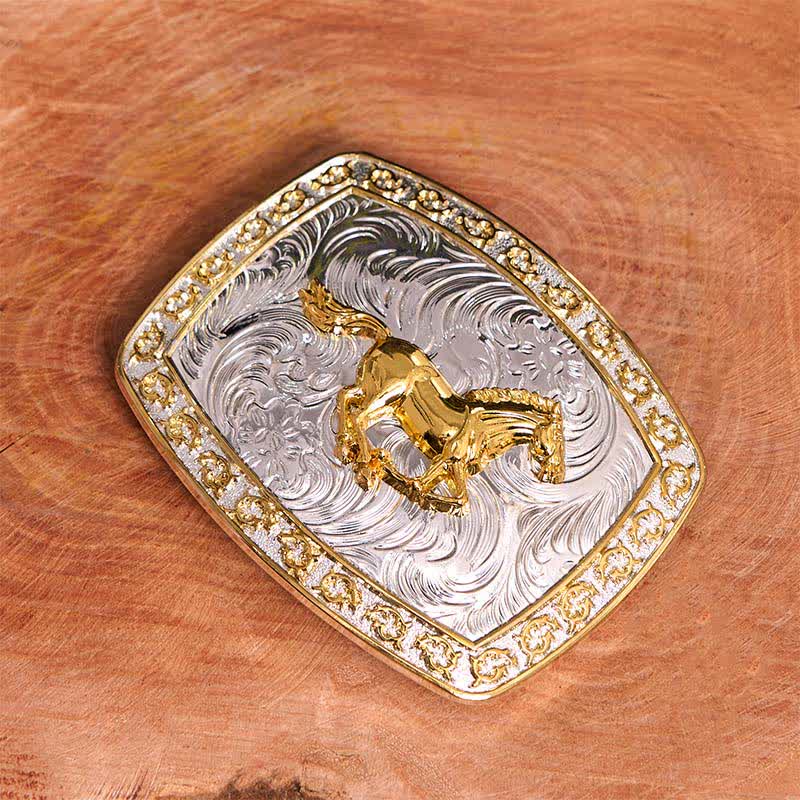 Ceinture en cuir à grande boucle, motif cheval au galop, or et argent, à faire soi-même - image 2