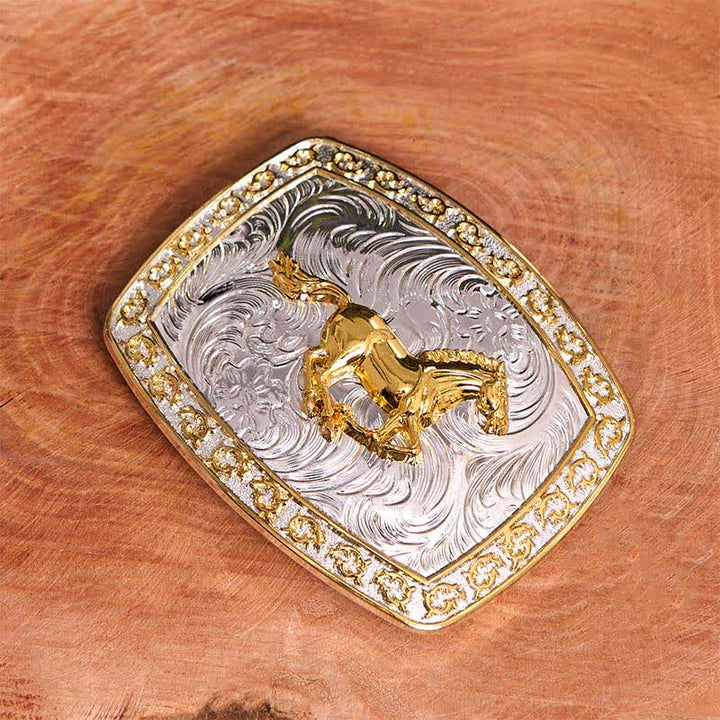 Ceinture en cuir à grande boucle, motif cheval au galop, or et argent, à faire soi-même - image 2
