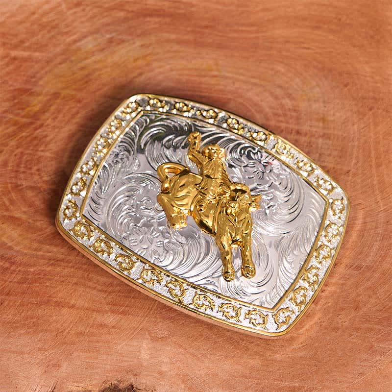 Ceinture en cuir à grande boucle dorée et argentée pour l'équitation - image 2