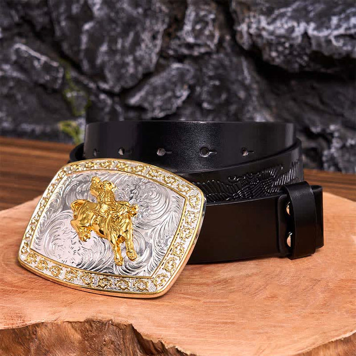 Ceinture en cuir à grande boucle dorée et argentée pour l'équitation - Équitation - Ceinture noire avec aigle en relief - 42 - image 6
