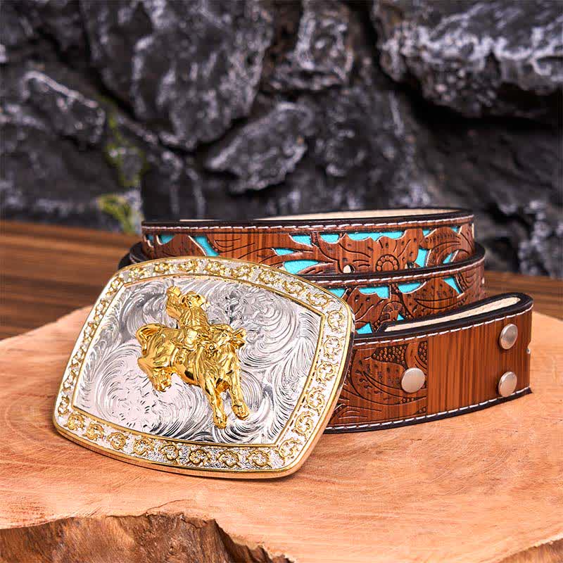 Ceinture en cuir à grande boucle dorée et argentée pour l'équitation - Équitation - Ceinture sculptée en turquoise - 42 - image 7