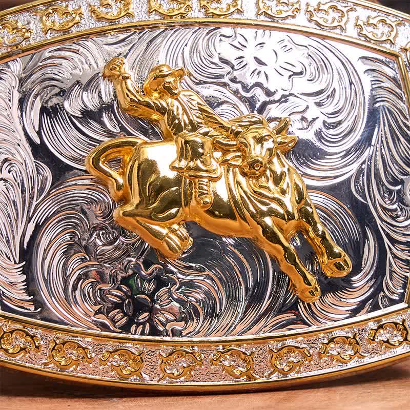 Ceinture en cuir à grande boucle dorée et argentée pour l'équitation - image 4