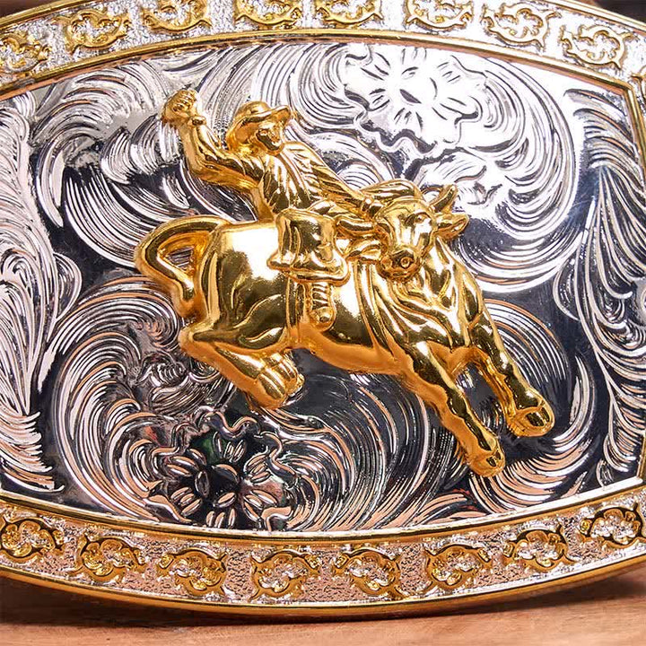 Ceinture en cuir à grande boucle dorée et argentée pour l'équitation - image 4