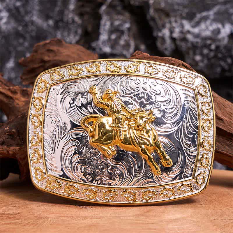 Ceinture en cuir à grande boucle dorée et argentée pour l'équitation - Équitation - Sans ceinture - Ceinture non incluse - image 1