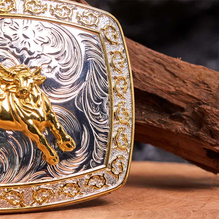 Ceinture en cuir à grande boucle dorée et argentée pour l'équitation - image 5