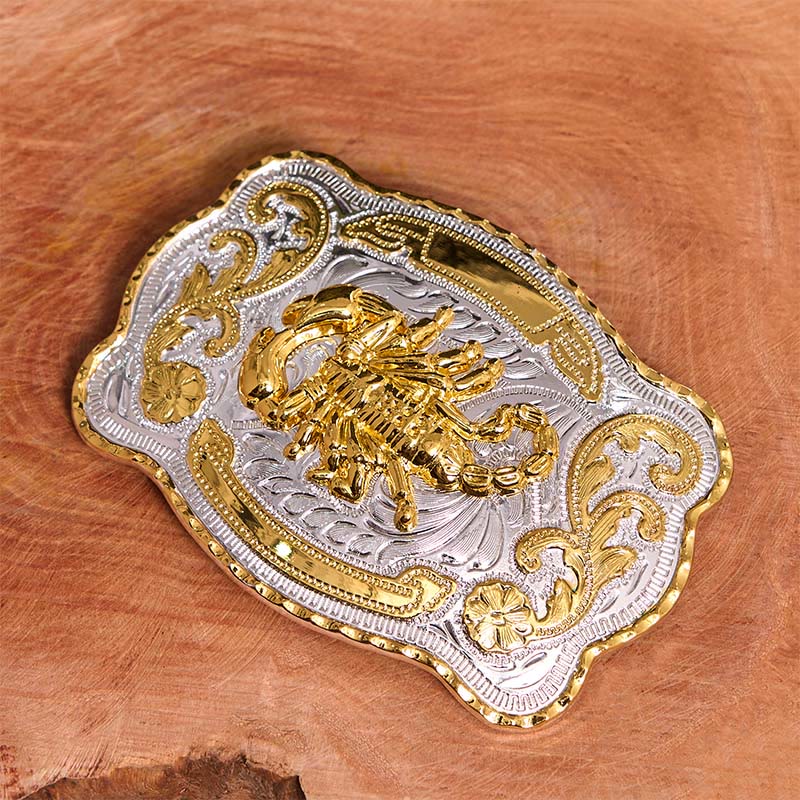 Ceinture en cuir à boucle DIY motif scorpion floral doré et argenté - image 2