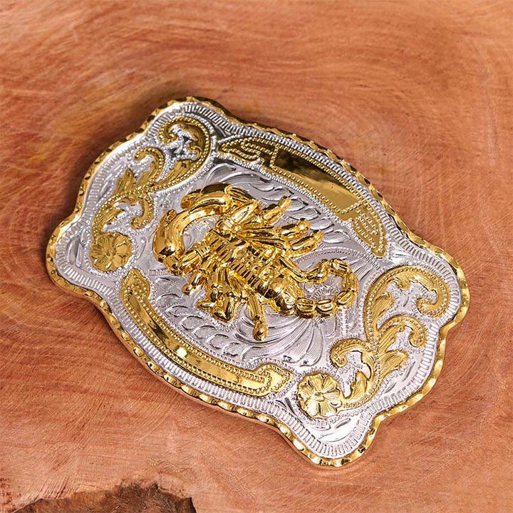 Ceinture en cuir à boucle DIY motif scorpion floral doré et argenté - image 2