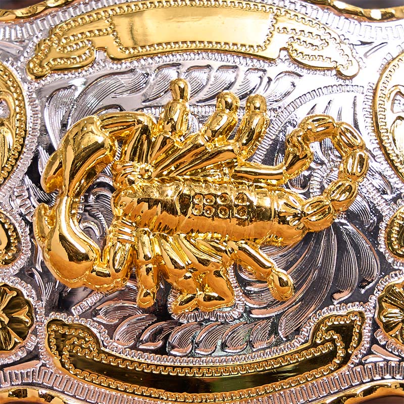 Ceinture en cuir à boucle DIY motif scorpion floral doré et argenté - image 4