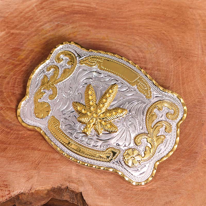 Ceinture en cuir à boucle DIY avec motif floral en érable doré et argenté - image 2