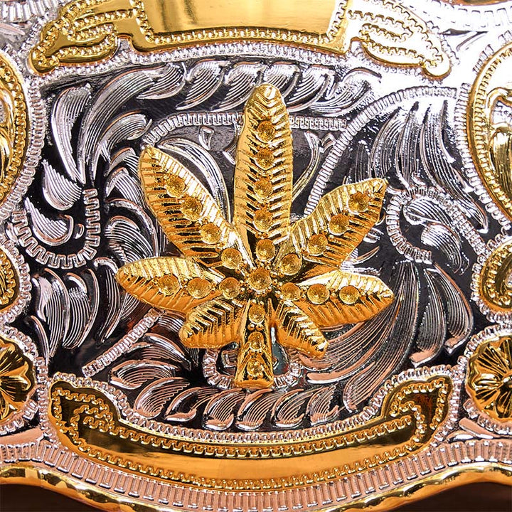 Ceinture en cuir à boucle DIY avec motif floral en érable doré et argenté - image 4