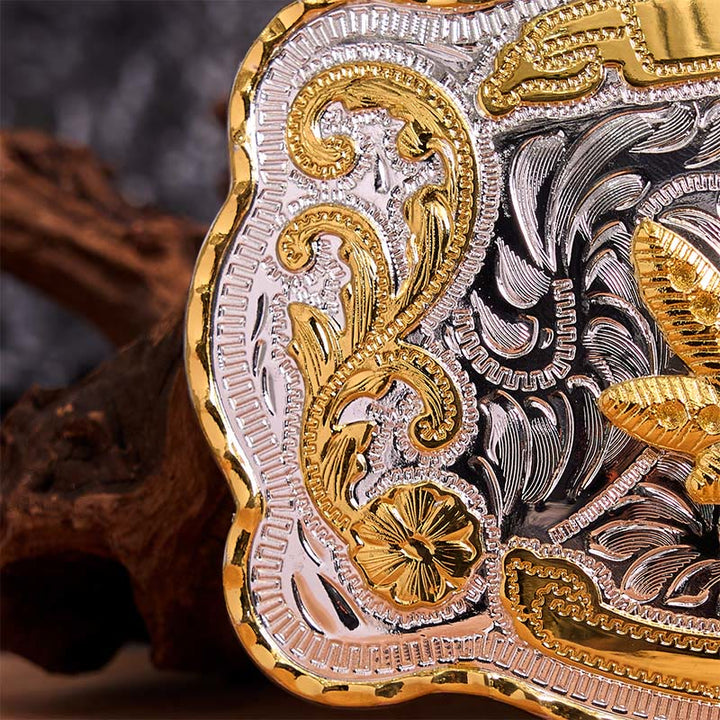 Ceinture en cuir à boucle DIY avec motif floral en érable doré et argenté - image 5
