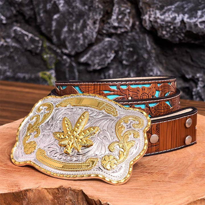 Ceinture en cuir à boucle DIY avec motif floral en érable doré et argenté - Érable - Ceinture sculptée en turquoise - 42 - image 7