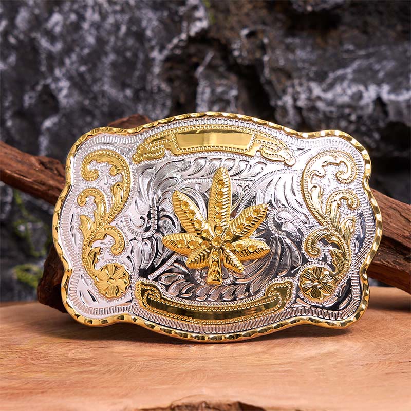 Ceinture en cuir à boucle DIY avec motif floral en érable doré et argenté - Érable - Sans ceinture - Ceinture non incluse - image 1