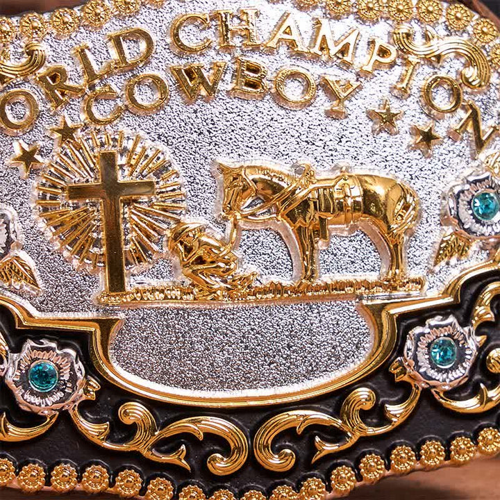 Ceinture en cuir à grande boucle avec croix de prière et motif cowboy champion du monde à faire soi-même - image 4