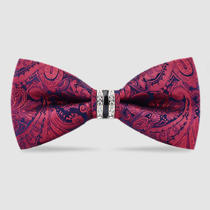 Nœud papillon à rayures et strass pour homme, motif cachemire et fleurs