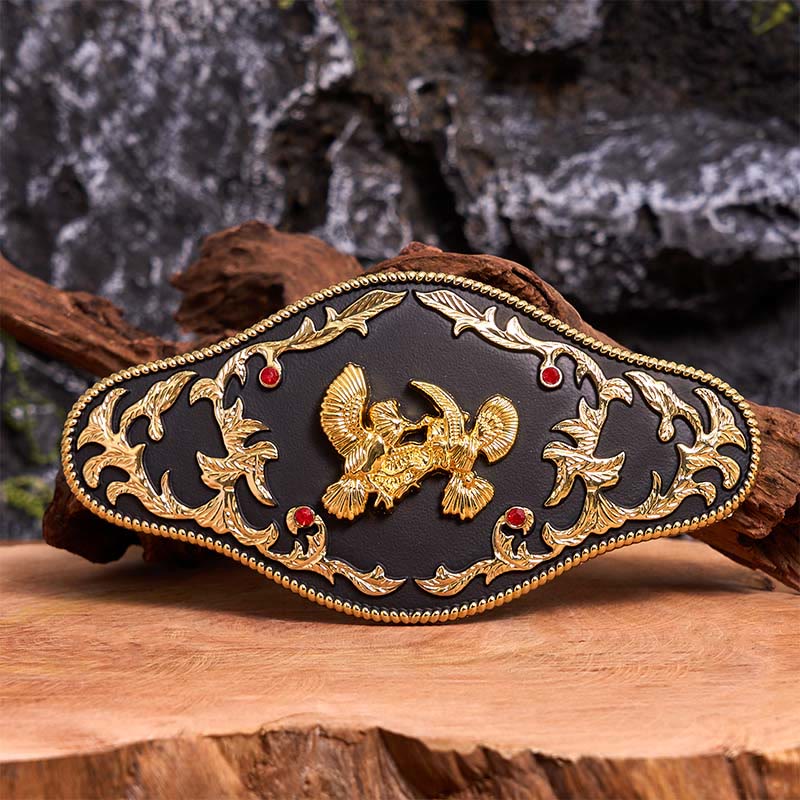 Ceinture en cuir à boucle DIY avec aigles noirs et dorés - Aigles noirs et or - Sans ceinture - Ceinture non incluse - image 1