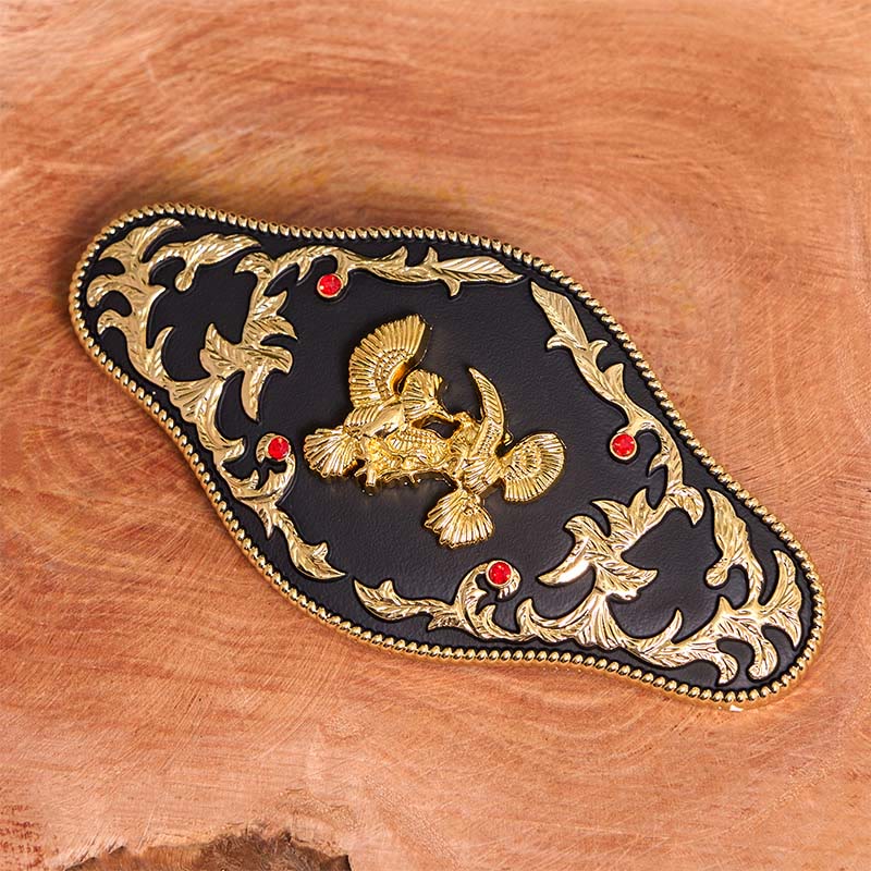 Ceinture en cuir à boucle DIY avec aigles noirs et dorés - image 2