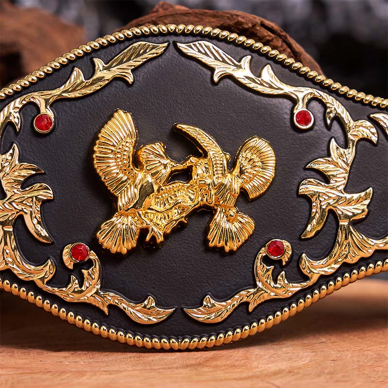 Ceinture en cuir à boucle DIY avec aigles noirs et dorés - image 4