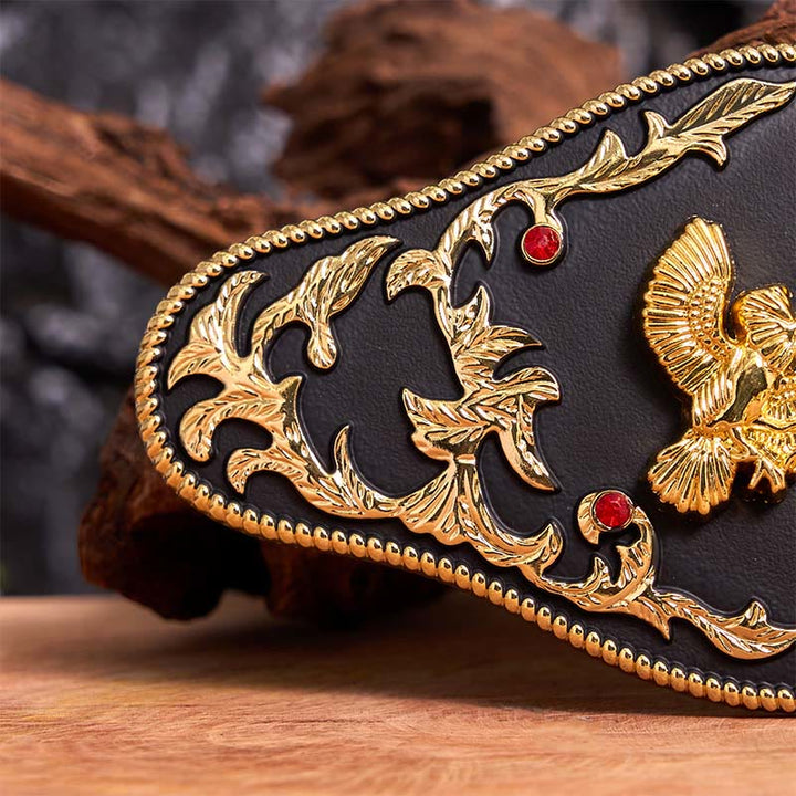 Ceinture en cuir à boucle DIY avec aigles noirs et dorés - image 5