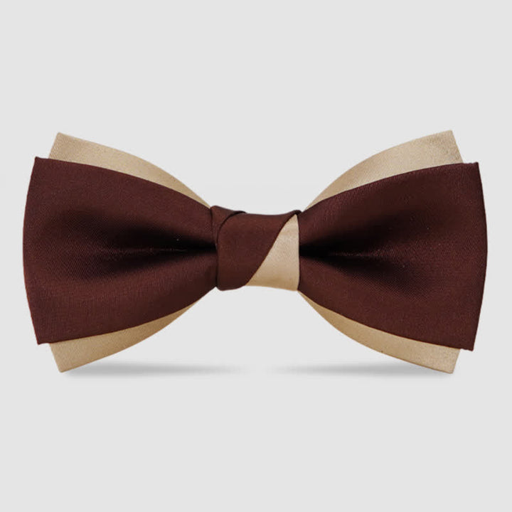 Nœud papillon double épaisseur marron et champagne de luxe pour homme